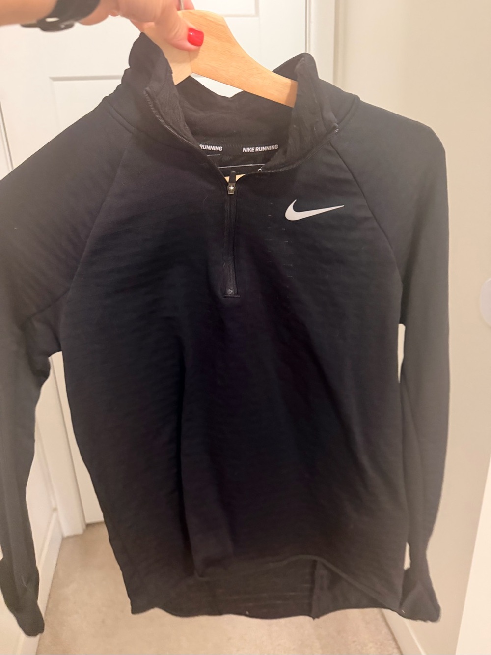 Nike Black Half-Zip Running Pullover with White Swoosh - worn a few times only